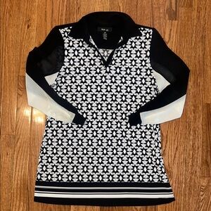 Style & Co Petite Medium Black & White Patterned Long Sleeve Blouse